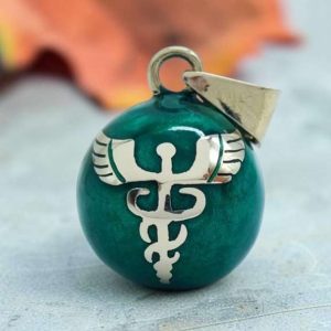Llamador de angeles arcangel rafael verde con caduceo de sanacion de dios