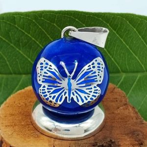 Store Llamador metamorfosis plata 925 con mariposa calada y esfera azul zafiro