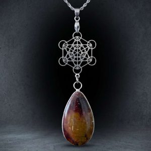 Dije equilibrio metatron jaspe rojo en plata con piedra natural en forma de gota