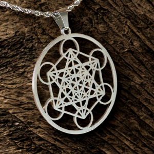 Dije cubo arcangel metatron en plata calada con geometria sagrada